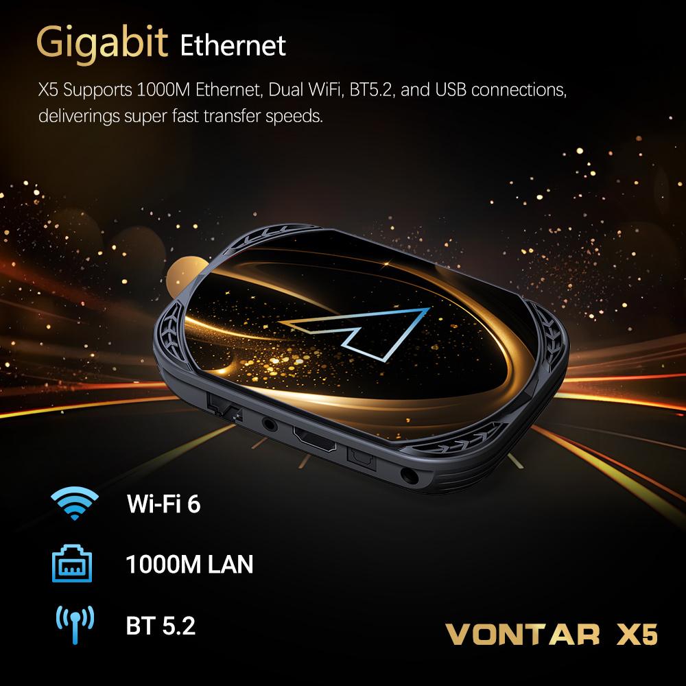 VONTAR X5 Android 14 TV Box Amlogic S905X5M 1000M Wifi6 4K 60fps AV1 Google Player Youtube Media Player