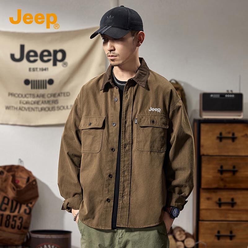 JEEP Men's Casual 100% Cotton Long-Sleeve Shirt