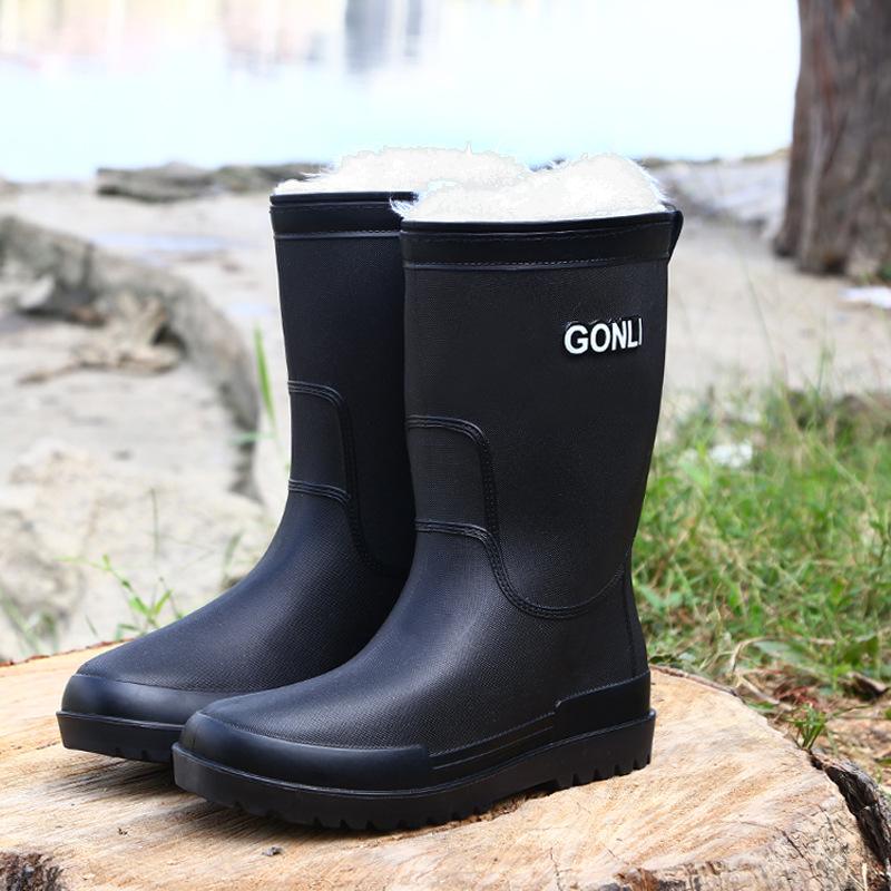 Medium Tube Rain Shoes Men's High Tube Thick-soled Non-slip Waterproof Shoes Men's Fashion Rain Boots Fishing Water Boots Thermal Rubber Shoes Fashion