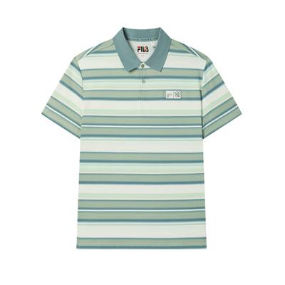 X MAISON KITSUNE Original Loose Fashion Casual Striped Polo Shirt Men Polo Shirts Leaf-Green F11M529107F-GN