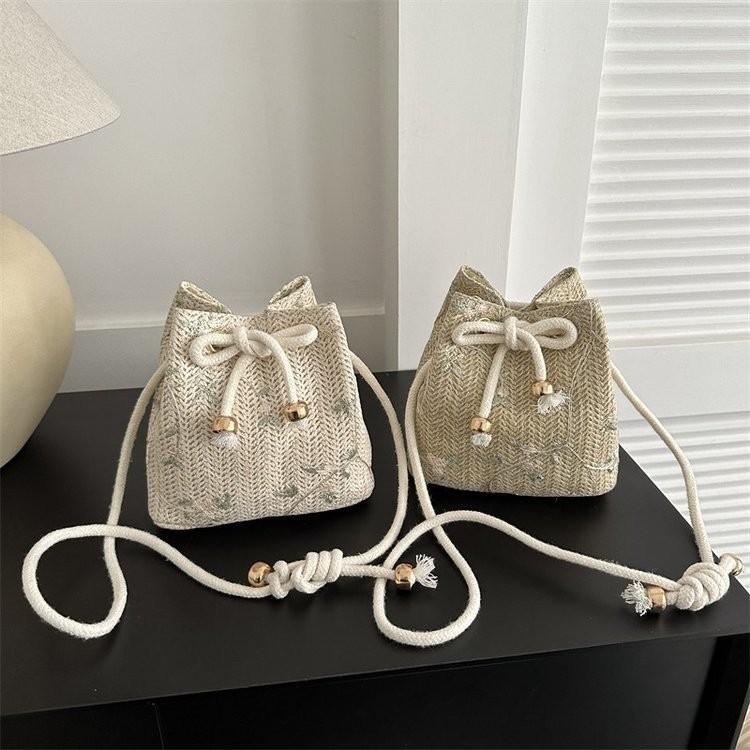Fashionable Woven Crossbody Bag For Women 2023 New Beige Khaki Lace Bucket Handbag