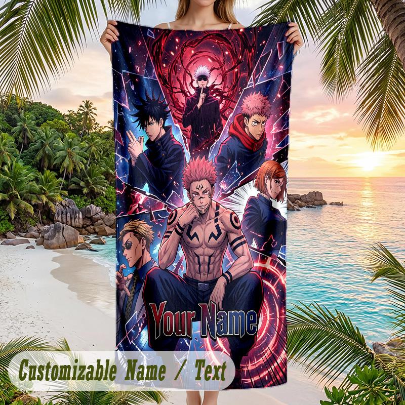 Jujutsu Kaisen Beach Towel, Personalized Custom Name Text, Quick Dry Large Absorbent Towel For Beach Pool