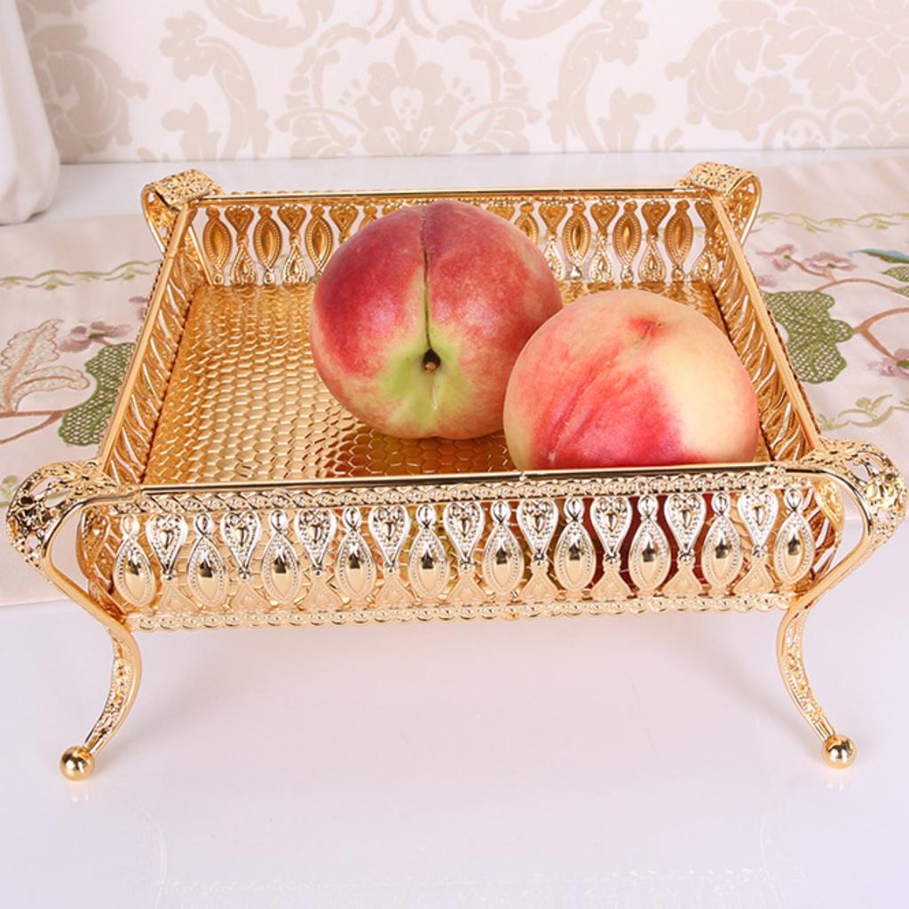 Golden Fruit Tray Creative Vintage Gold Round Square Fruit Plate Multi-Function Metal Snack Home Storage Plate Housewear