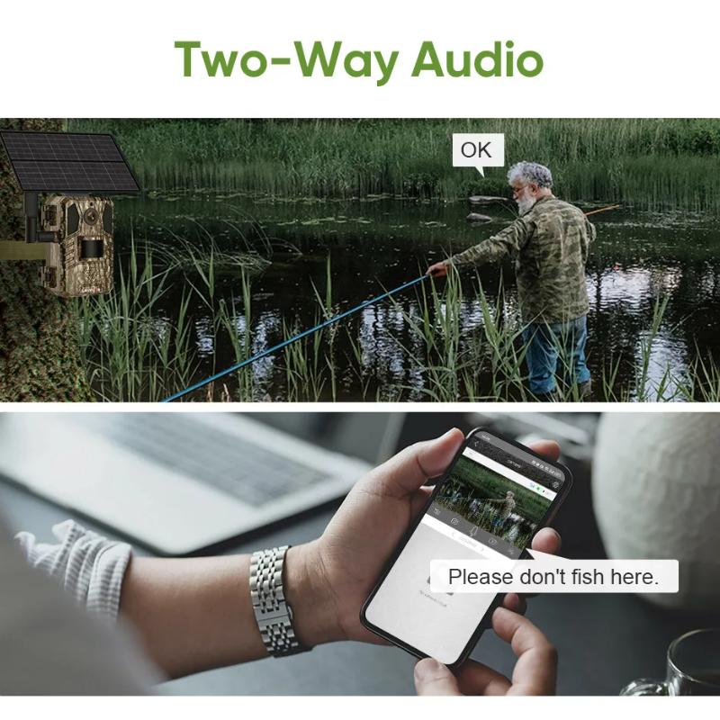 2025 Solar Jagd-Trailkamera 14MP 4G SIM-Karte IP66 Wasserdicht 2-Wege-Gespräch 20M PIR Bewegungserkennung Wildkamera IR Nachtsicht