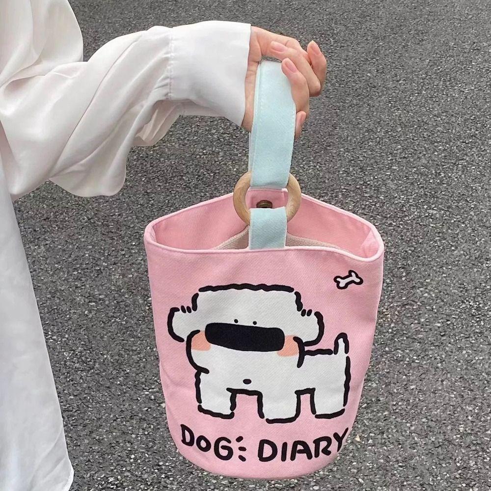 Letter Cartoon Handbag Husky Bucket Shape Bag Elegant Canvas Dog Tote Bag Outdoor