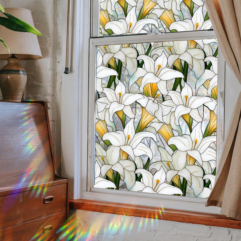 Xc3033 Colorful Lily Glass Window Sticker Sunshine Colorful Window Sticker Home Decoration Wall Sticker Static Sticker Removable