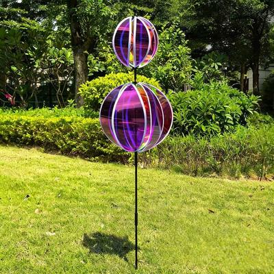 Sprankelende Streep Reflecterende Tuinmolentjes Regenboogkleur Kleurrijke Folie Windmolen Roterende Bal Met Stokken Tuindecoratie