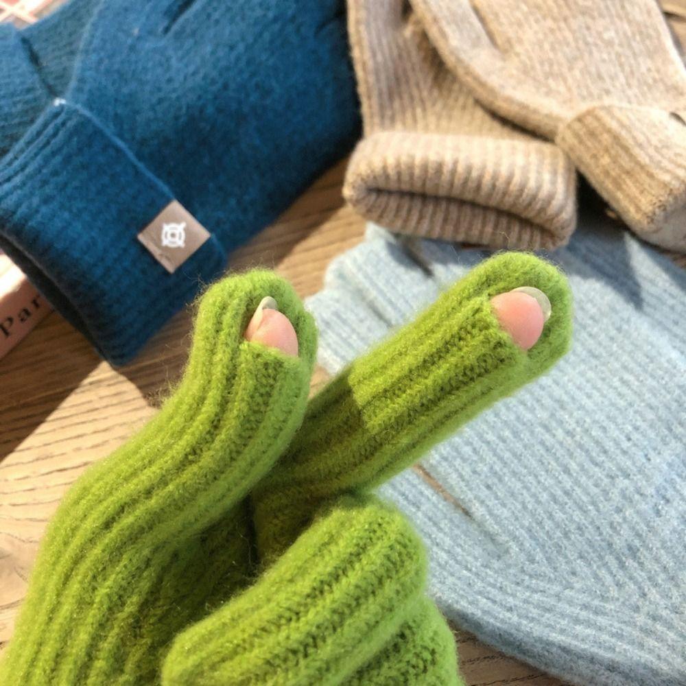 1 Pair Five Finger Knitting Gloves Wool Knitting Cycling Driving Gloves Full Finger Mittens  Autumn