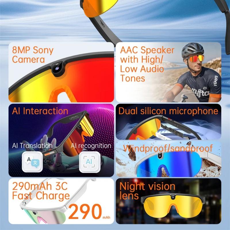 4K Polarized AI Smart Cycling Glasses Men 800W Camera Video Recording Translation Sunglasses Bluetooth Call Music Sports Glasses Image Stabilization