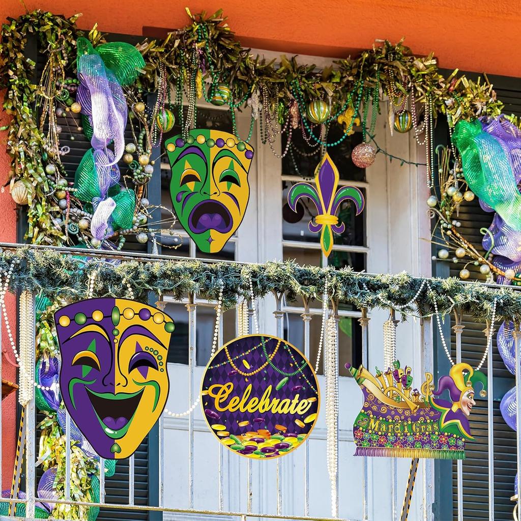 Large Mardi Gras Decorations with Comedy Tragedy Face Mardi Gras Float Mask Cutouts for Themed Party Prom Supplies-9 Pcs