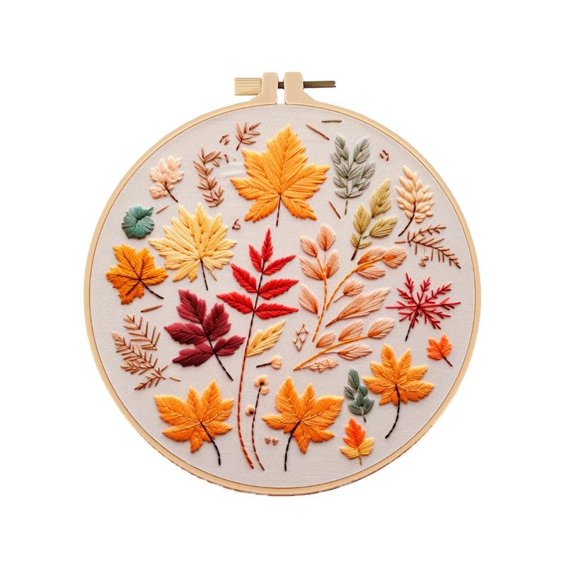 1set Dragonfly and Fallen Leaves Themed Embroidery DIY Materials, Including Tools, Suitable for Beginners. Hand Embroidery Fabric Material Set