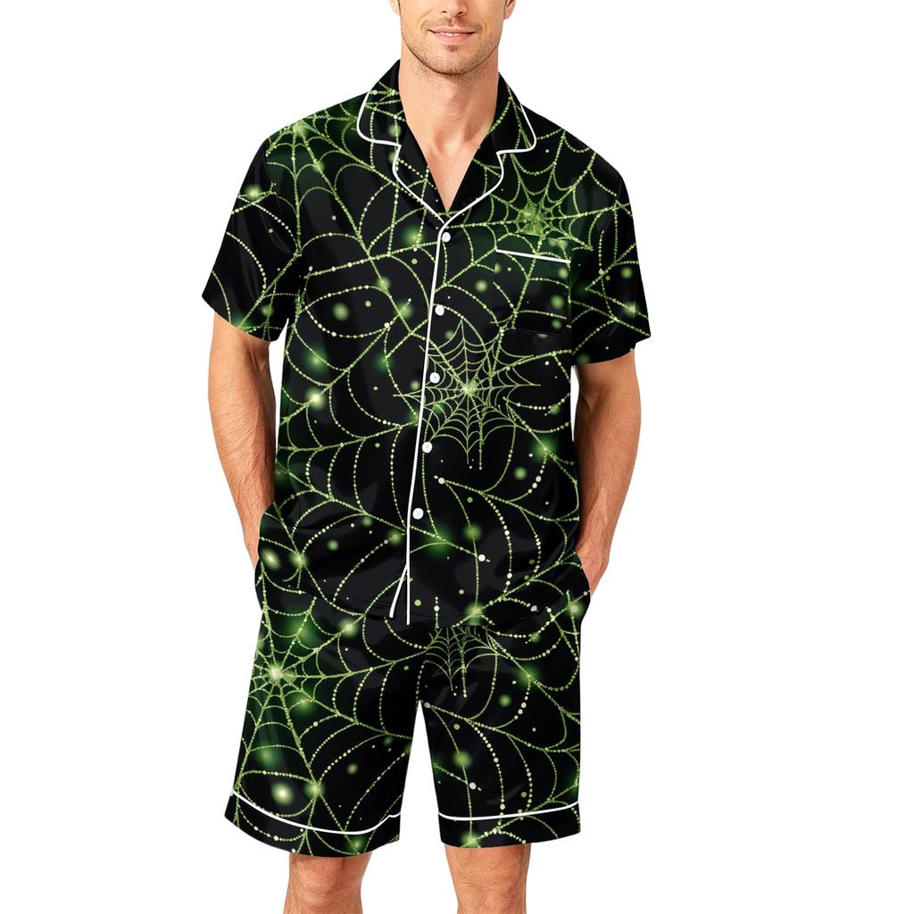 Ensemble Pyjama Homme Manches Courtes Boutonné Haut et Short Coupe Ample Douce Vêtements de Nuit avec Motif Imprimé S à XXXXL