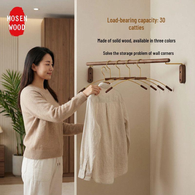 Black Walnut Corner Coat Rack: Solid Wood Wall-Mounted Hanger for Clothes Storage