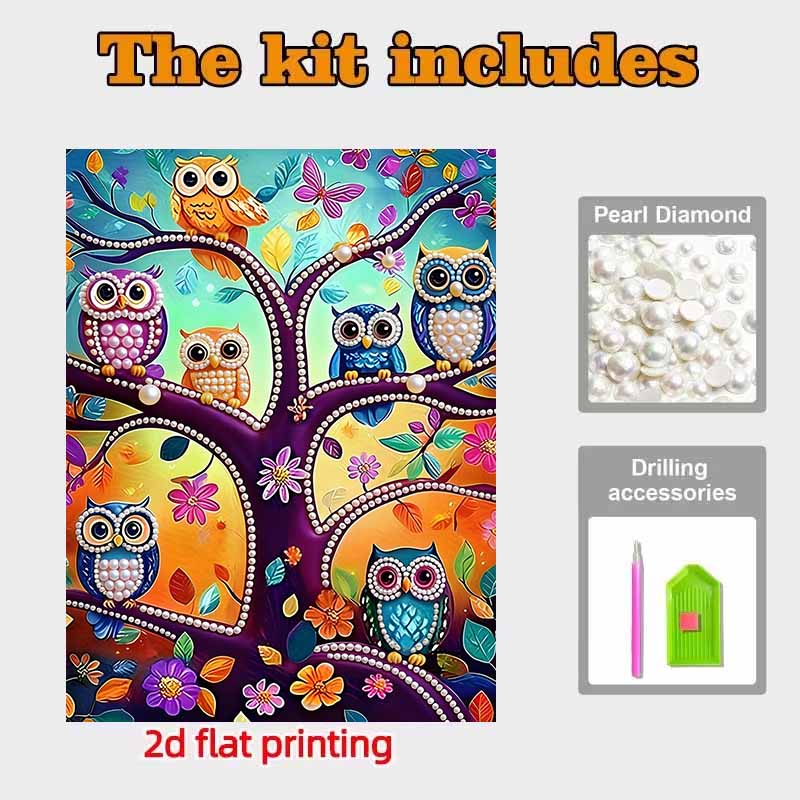 DIY The Owl on Guard Duty Pearl Diamond Art Kits Without Frame 30x40cm Gem Art Diamond Painting Kits for Adults/Beginners Gift Idea Home Wall Decor