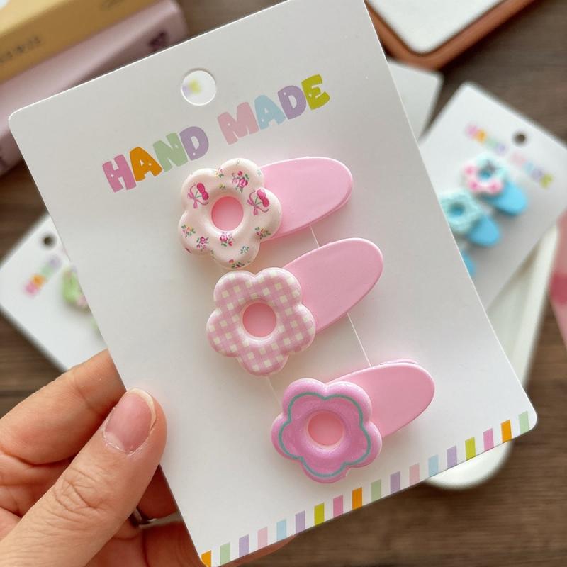 3Pcs/Set Korean Hair Clips Non Slip Girls Floral Barrettes for Baby Side Bangs Toddler Headwear Hair Accessories