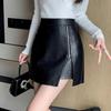 Women's High Waist Irregular Slit Leather A-line Skirt - Autumn/Winter 2026 Collection