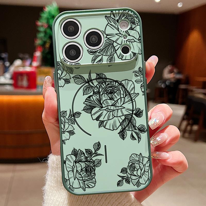 Sketching Rose Flower Pattern Case For iPhone 17 Pro Max Magnetic For Magsafe Hybrid Slim Matte Cover For iPhone 16 15 14 13 Pro Max