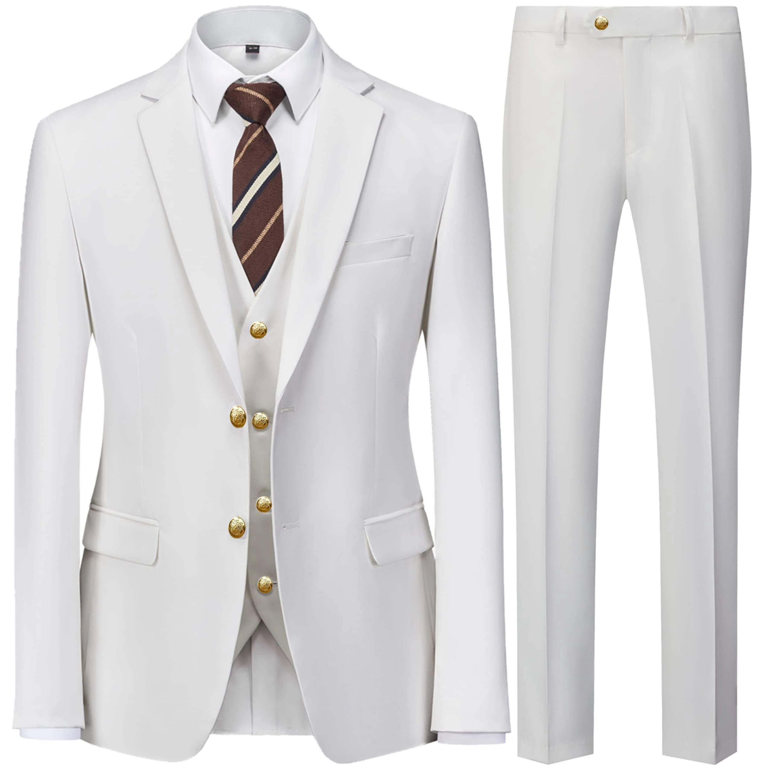 

3 Pieces Men Business Suits Sets / Male Groom Wedding Banquet Solid Color High End Large Size Brand Blazers Jacket Coat S