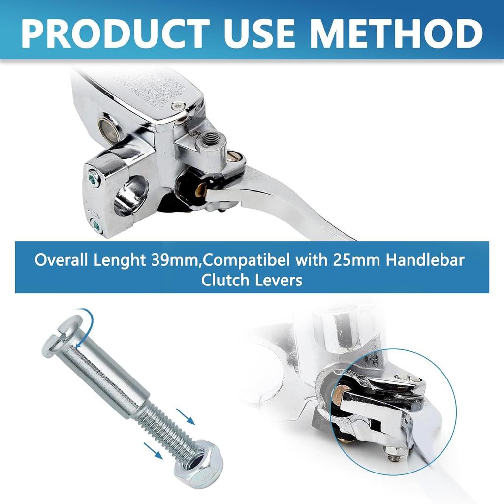 Motorcycle Handlebar Lever Pivot Bolt in Low Carbon Steel Material,M10 Flat Slotted Head,M6 Threading,Overall Lenght 32mm,Compatibel with 25mm