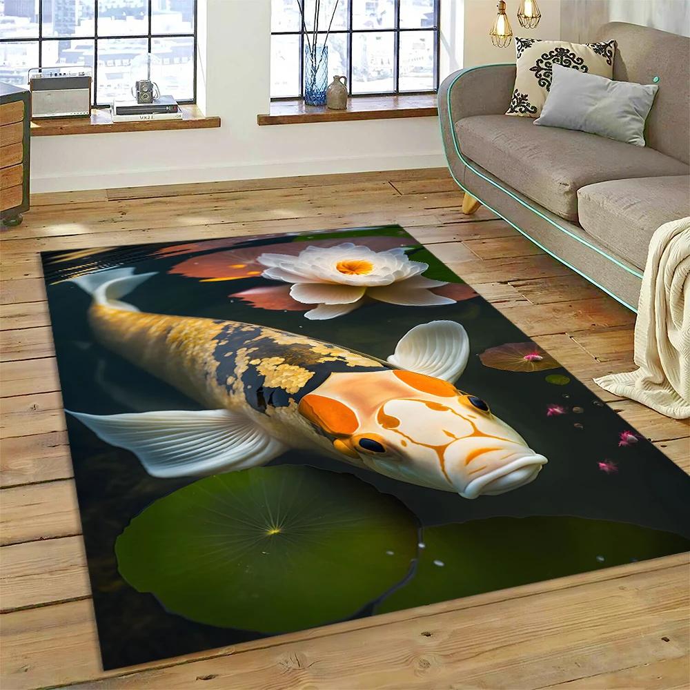 שטיח מצויר דגי קוי יין יאנג טבעיים לבית, לסלון, לחדר השינה, לספה, שטיחון כניסה, קישוט, שטיח אזור לילדים, מחצלת מונעת החלקה
