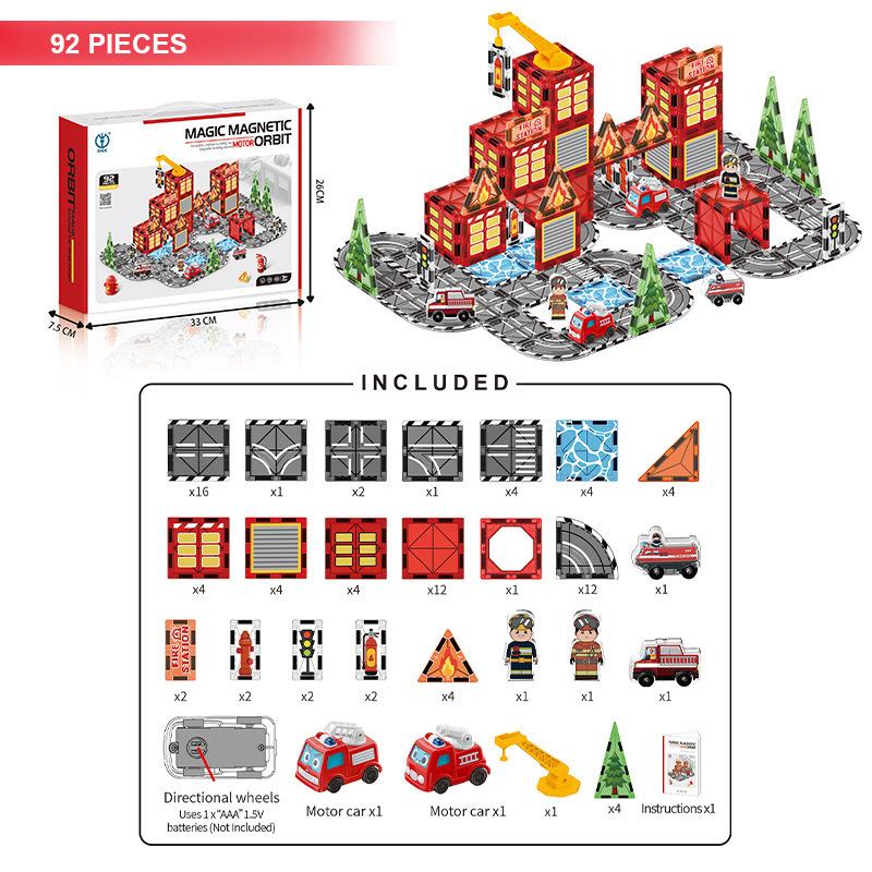 Magnetic Rail City Engineering & Firefighting Building Blocks: Interactive Educational Toy for Kids