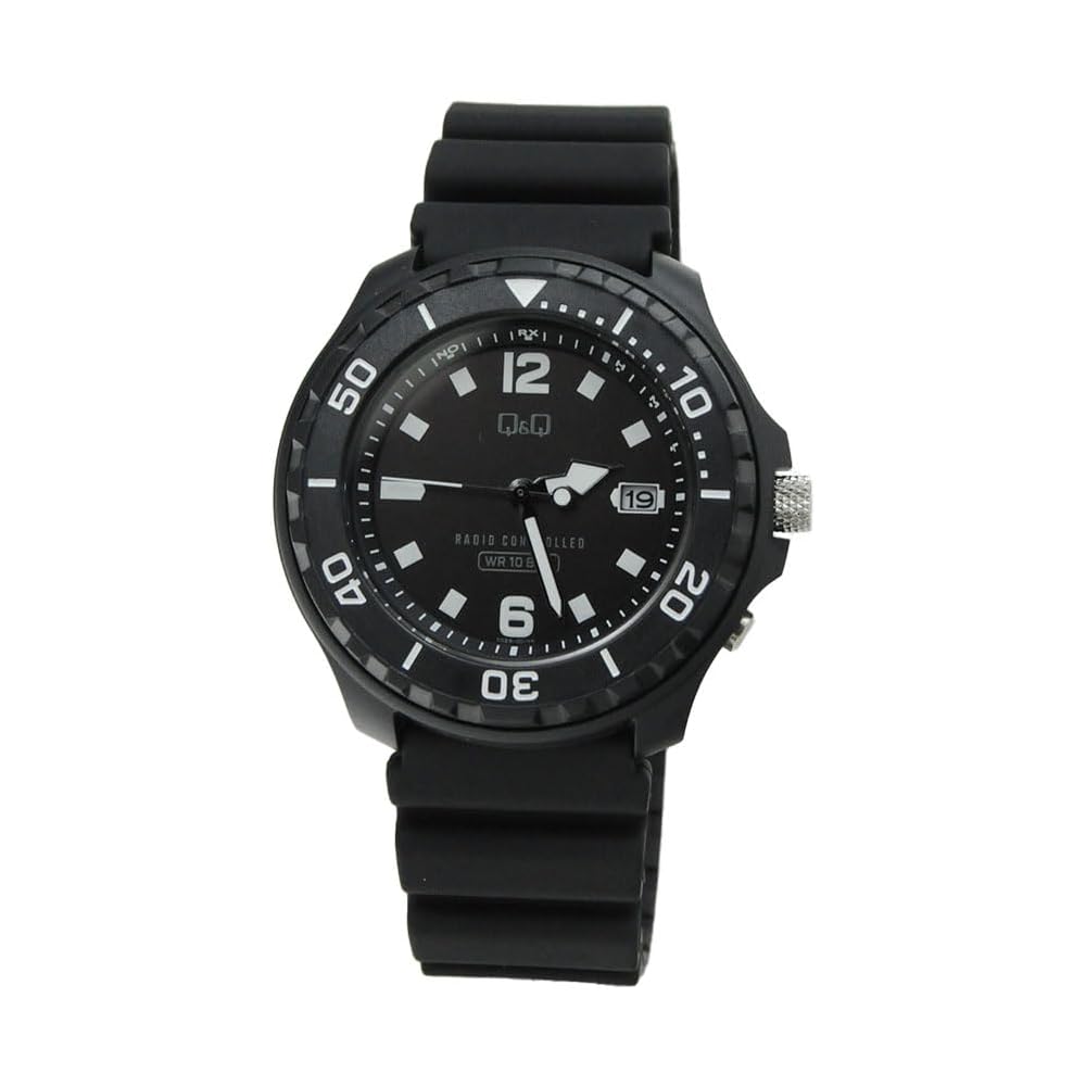 Citizen QQ Analog Solar Radio-Controlled Watch Waterproof Date Urethane Band Men s Black D02A-001VK