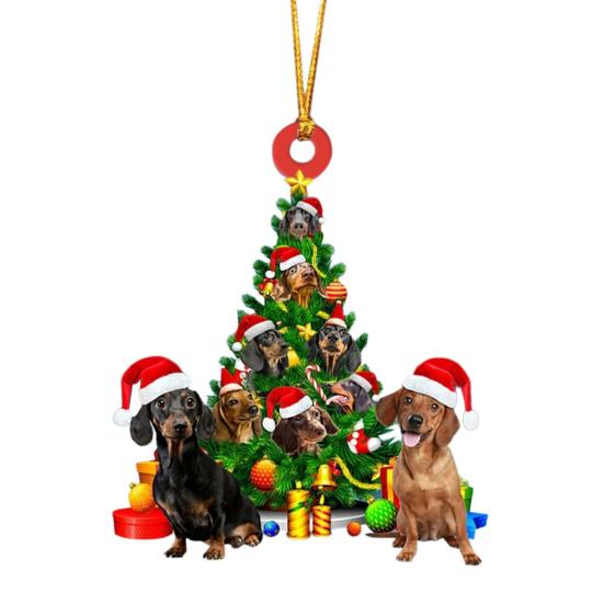 Christmas Dog Pendant 2D Flat Acrylic Hanging Santa Hat Dog Cat Christmas Tree Car Hanging Ornament Gift for Pet Lovers