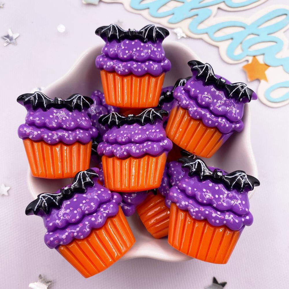 8Pcs Resin Cute Colorful 3D Ghosts Bat Cake Pumpkin Owl Skull Head Figurines Flatback Stone Decor DIY Halloween Scrapbook Crafts