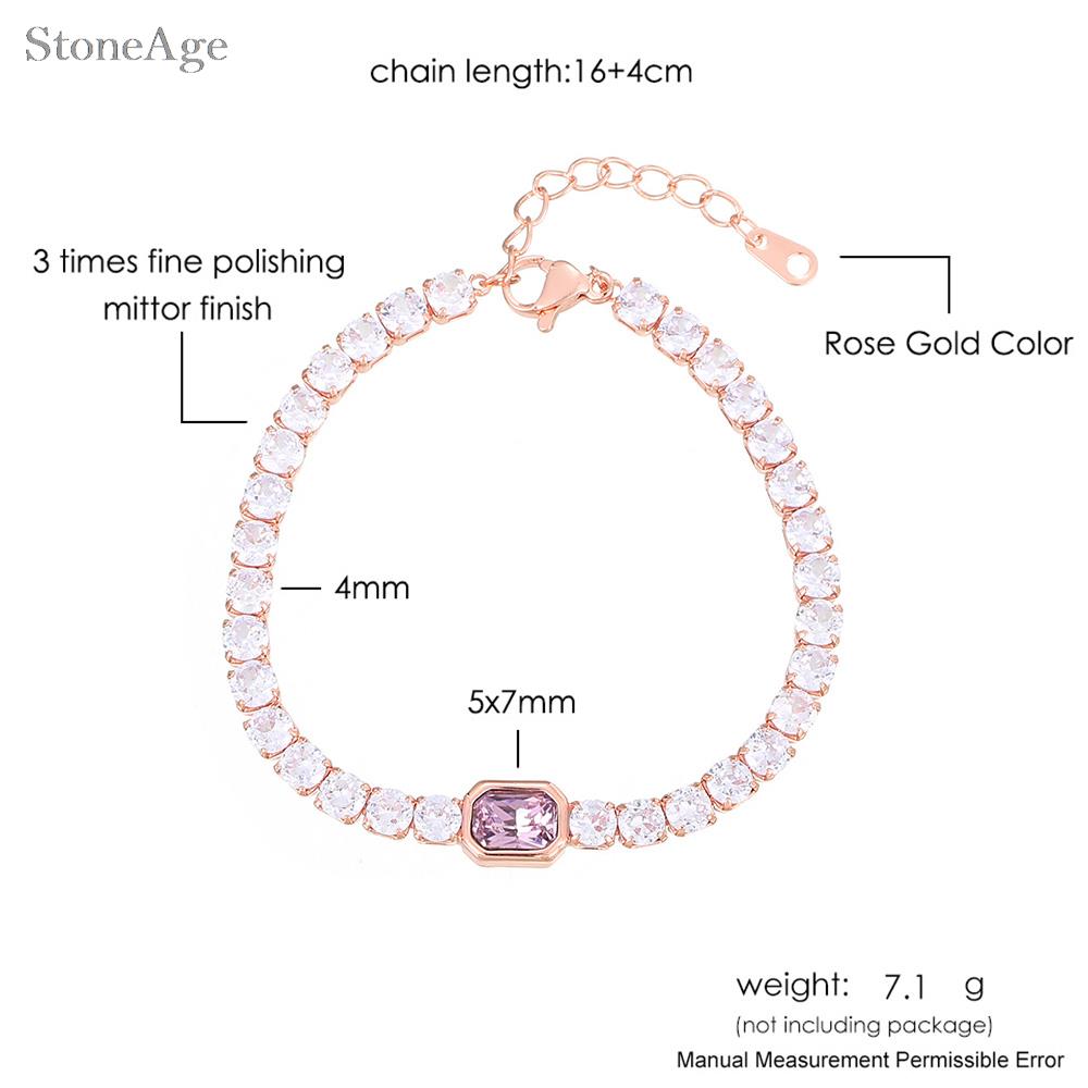 Pink Crystal Tennis Bracelets for Women Female Trend Romantic Shiny Zirconia Adjustable Folding Buckle Chain on Hand Jewelry