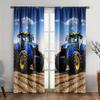 Perdele Tractor 2 buc – Imprimeu Tractor Albastru de Fermă Blackout, Decor Dormitor Băieți Sufragerie Buzunar pentru Baghetă
