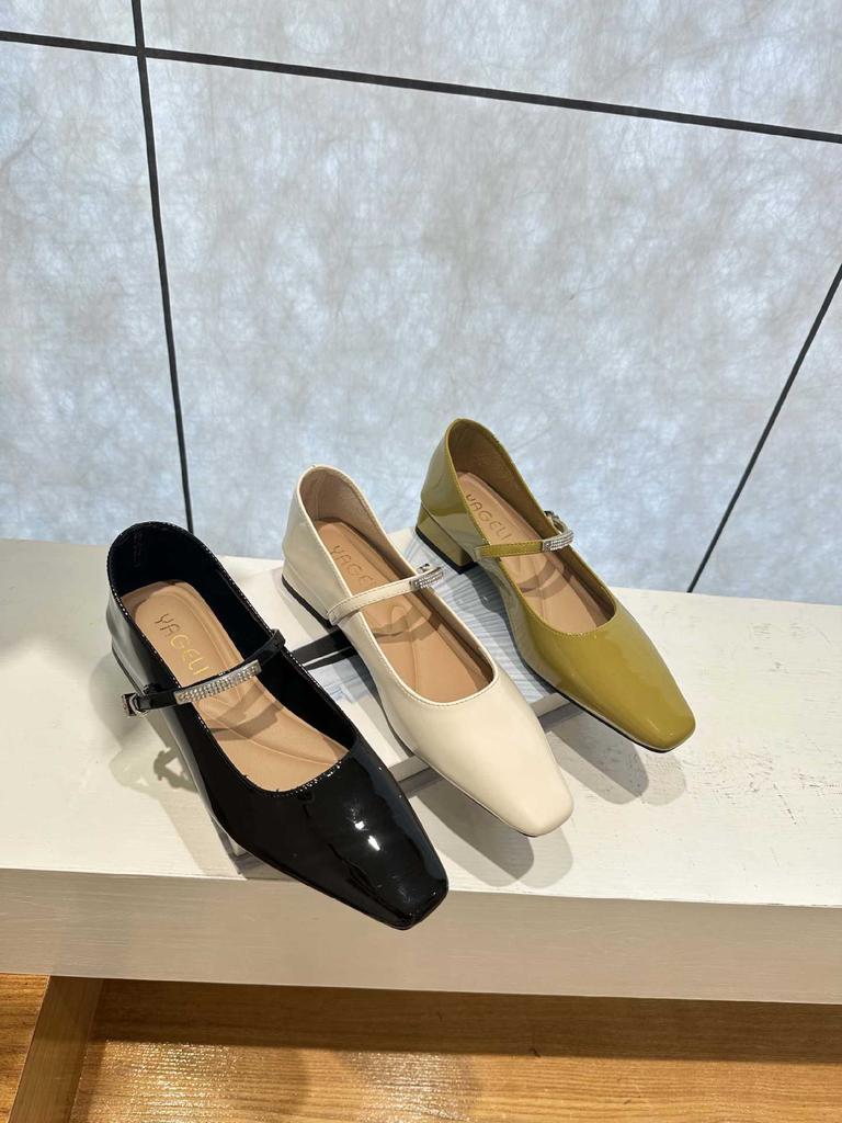 French small square head low heel Mary Jane shoes women's fashion temperament silver word with single shoes
