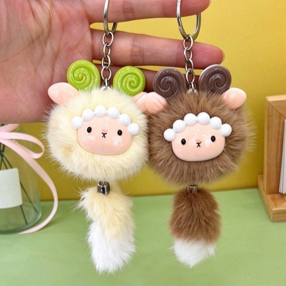 Soft Stuffed Lamb Pendant Long Tail Fluffy Animal Keyring Backpack Pendant Car Decoration