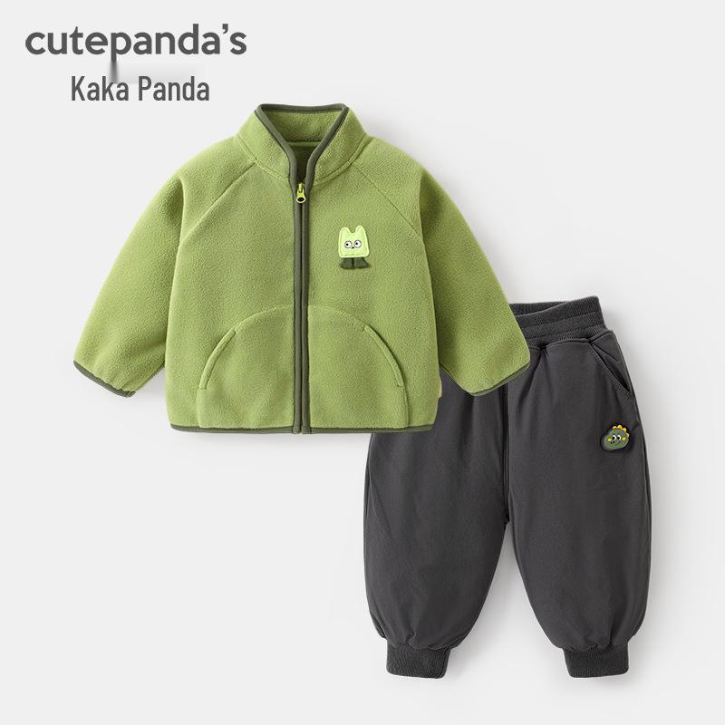 Kaka Panda Fleece-Lined Kids  Jacket & Pants Set - Winter Warmth for Boys & Girls 110 cm