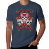 Triple Skull Red Floral Day Of The Dead Sugar Skulls Tshirt Minimalist Casual Short Sleeve Top