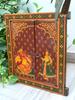 Hand Painted Ganesha Jharokha: Antique Wooden Window Wall Decor