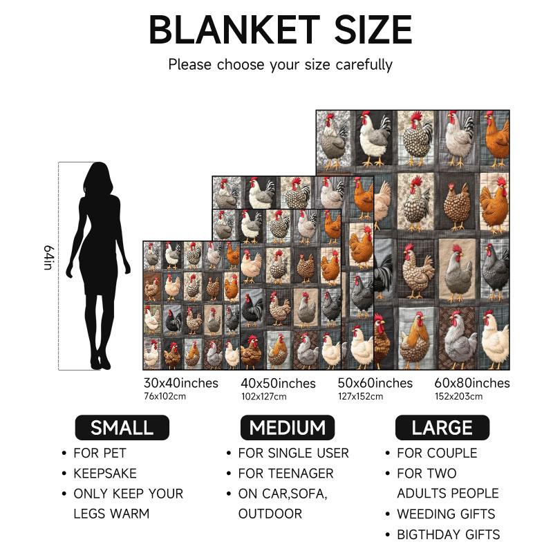 1 Piece Chicken-themed Gray Flannel Blanket, Soft, Suitable for Sofa, Bed, Office, All-season Use.