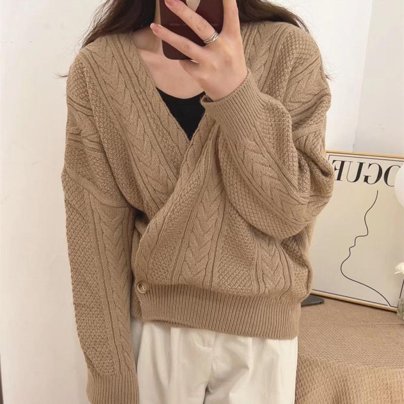 

Кардиган, женский свитер, новинка 2022 года, ранняя осень, крестик, V-образный вырез, ретро, ​​универсальный нишевый дизайн, вязаный женский свитер