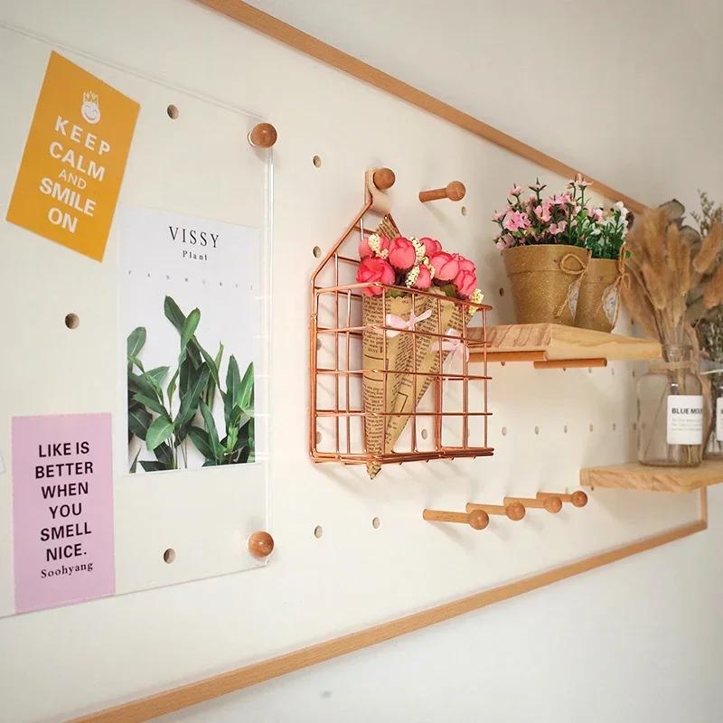 Wooden Meter Box Hole Board Solid Wood Border Wall-Mounted Storage Rack Desk Organizer Home Decoration Kindergarten Use