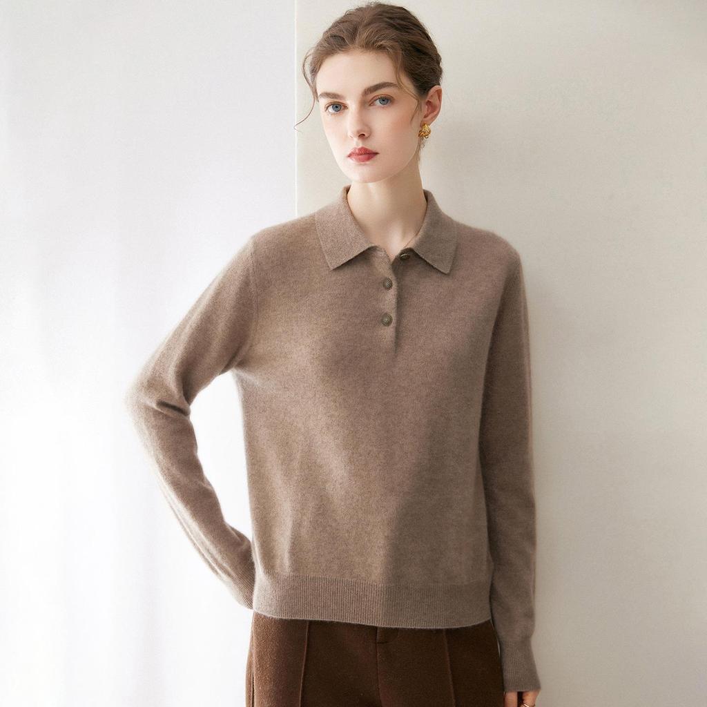 Kang Sai Ni 100% Cashmere Women's POLO Collar Sweater - Versatile, Fashionable Knitwear