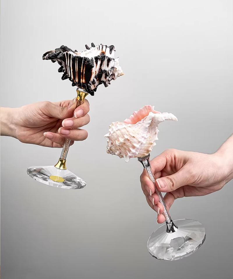 Natural Conch Shell High Footed Cup Ornaments Handmade Creative Champagne Red Wine Glass Storage Tray Decoration Birthday Gifts