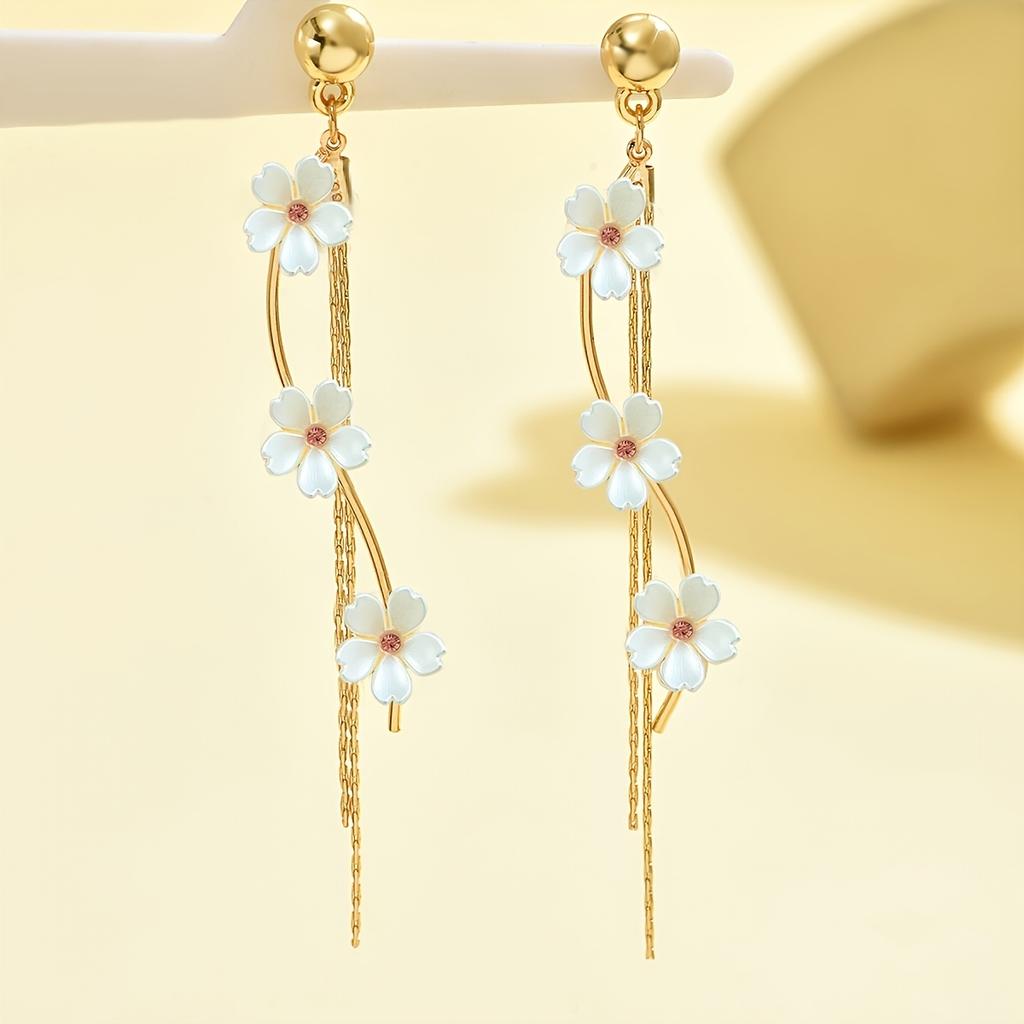 1Pair Gold New Flower Pendant Earrings Niche Temperament Simple Earrings Jewelry Gift Women