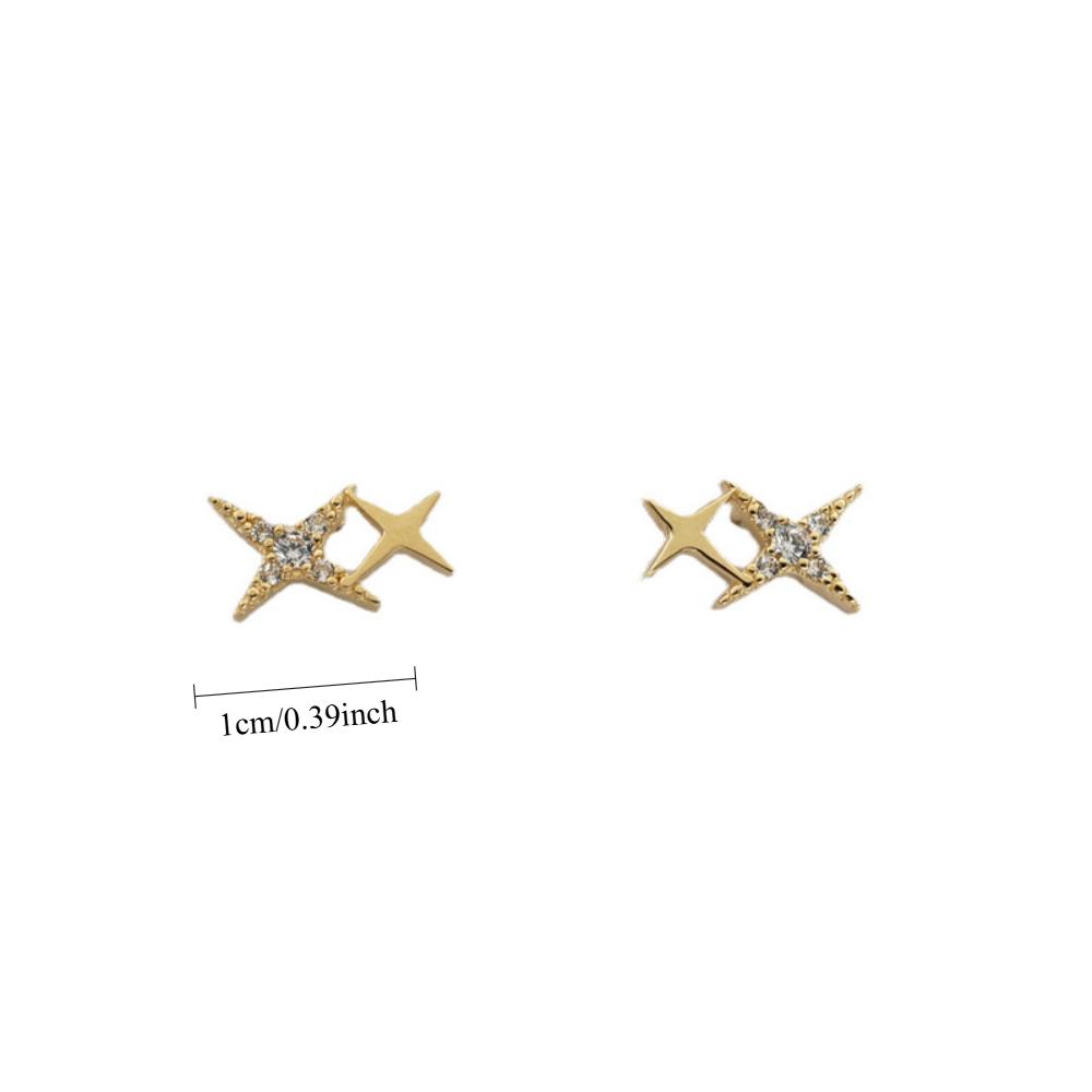 Star Stud Earrings Four-pointed Star Little Star Earrings Mini Earbone Studs