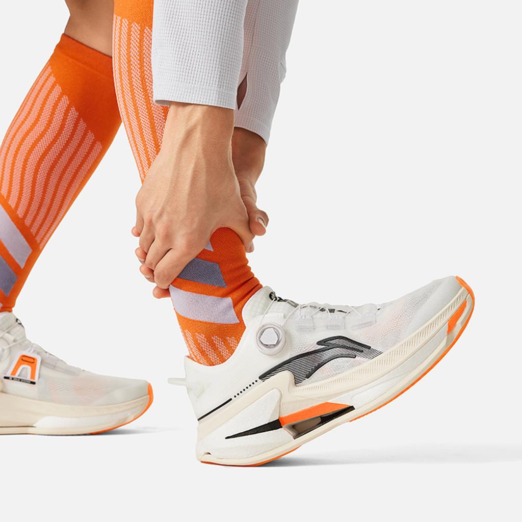 Li Ning Cushioning Slip Resistant Abrasion Resistant Low Top Running Shoes Men's White Black Orange ARZU005-3