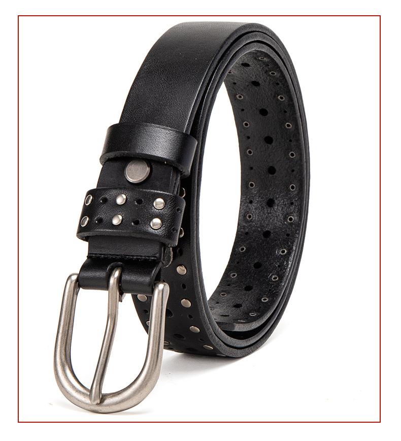 Belt Women'S First Layer Cowhide Rivets Punk Youth Denim Casual Leather Belt