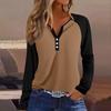 Women's T Shirt Color Block Button Long Sleeve Daily Weekend Fashion Basic V- Neck Regular Top
