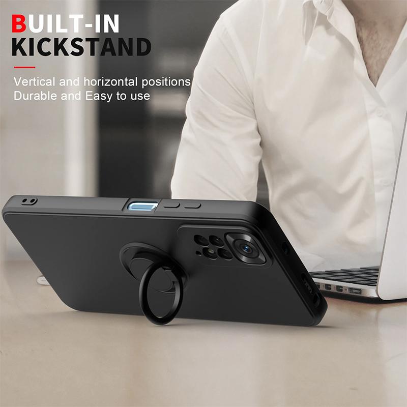 Liquid Silicone Ring Holder Soft Phone Case For Redmi Note 12 Pro 11 10 S 9S 9 Shockproof Back Cover For Xiaomi 11T 12T Pro Lite