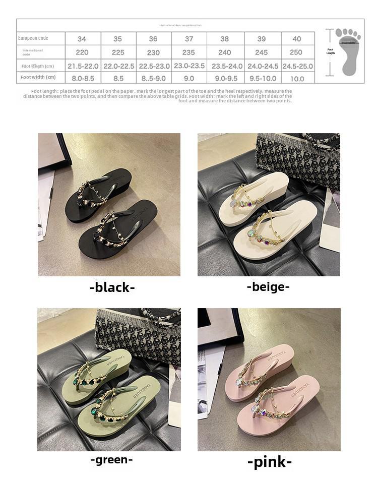 2023 Women's Summer Rhinestone Chain Flip Flops: Stylish Wedge Heel Sandals for Beach Vacations