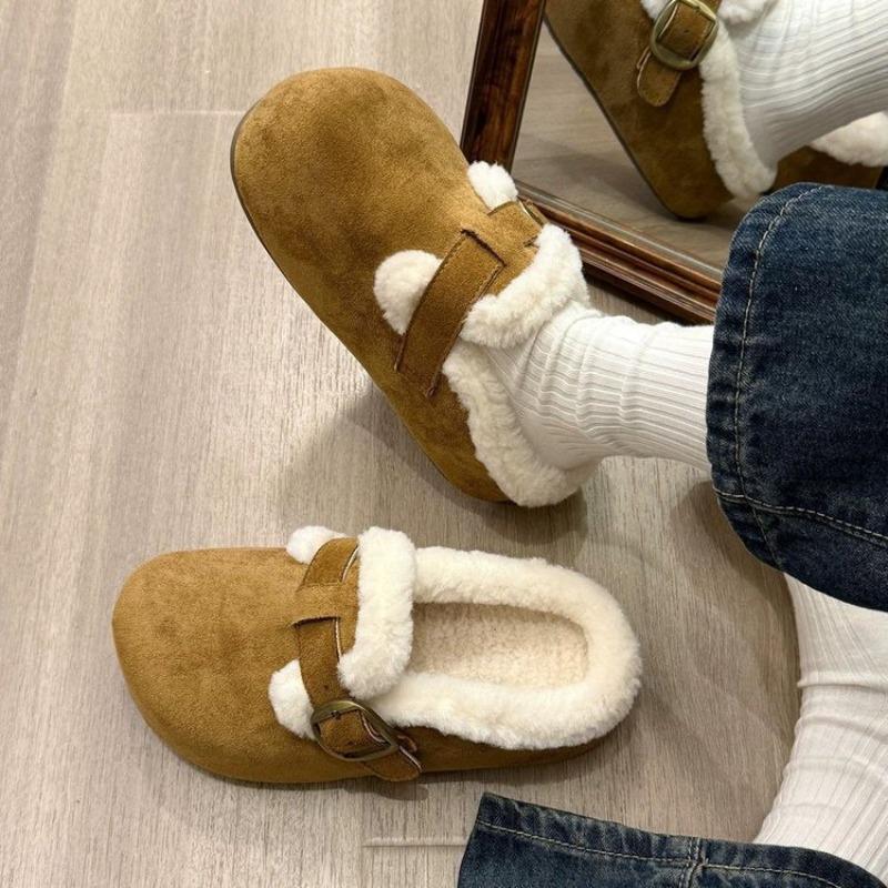 Thick-soled and Fleece-covered Headband Half-toe Slippers for Women, New Style Women's Lazy Cotton Shoes