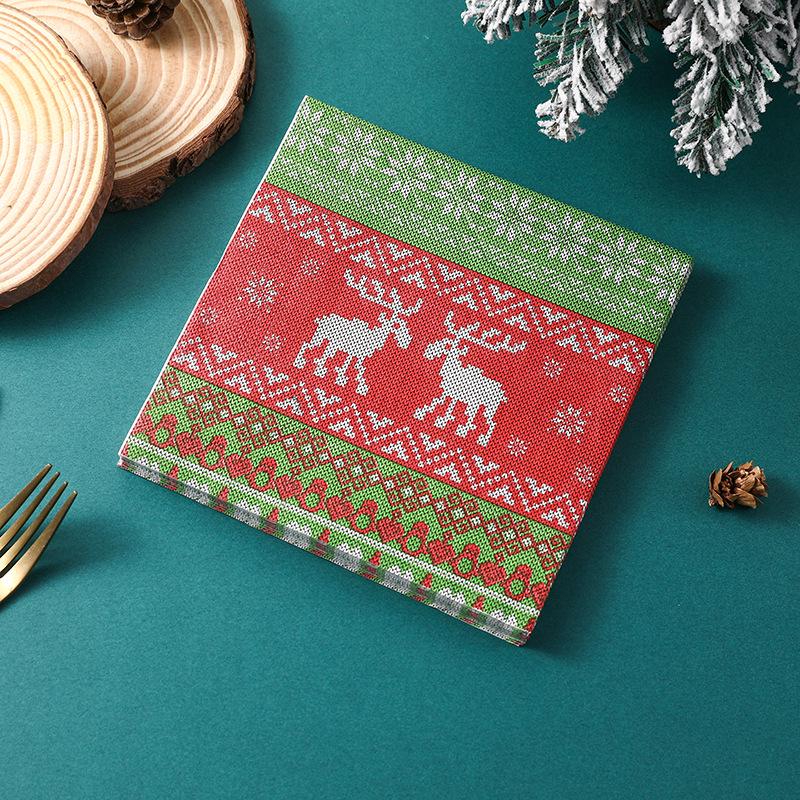 Red & Green Christmas Reindeer Knitted Disposable Napkins for Hotel Decor