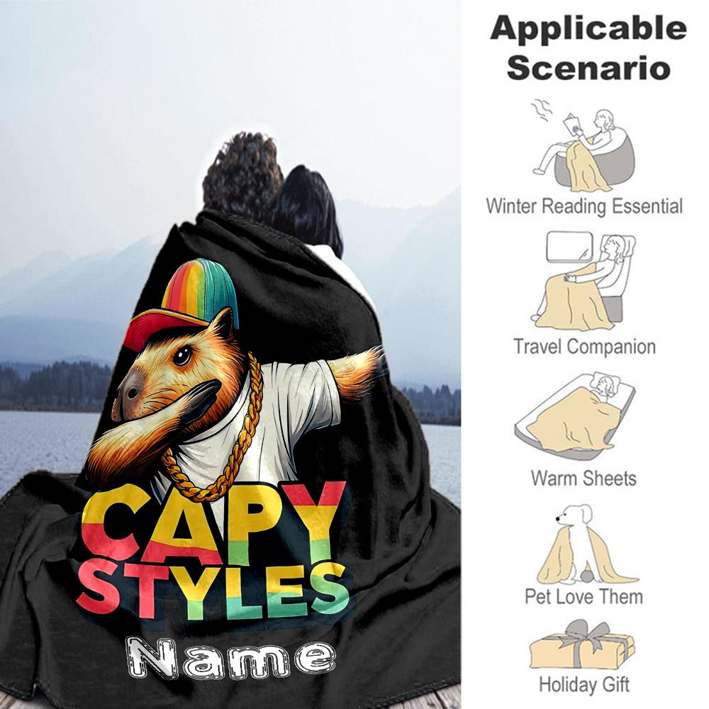 Cool Capybara Customize Your Name Blanket Multi-purpose Personalized Blanket Comfortable Perfect for Office Bedding Office Chair Livingroom